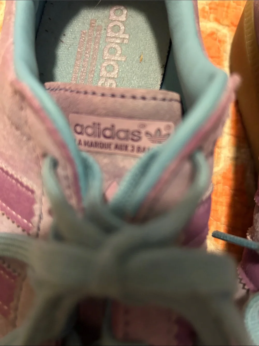 Adidas Lavender Suede Gum Sole Samba Sneakers with Teal Accents